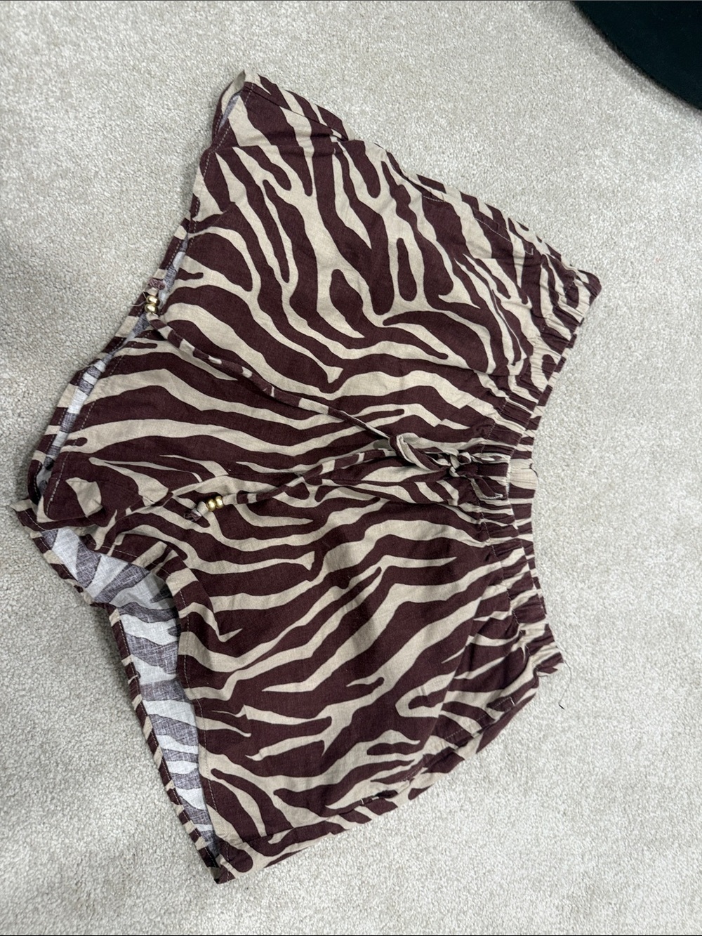 Shade & Shore Brown and Cream Zebra Print Athletic Shorts